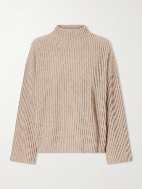 Brunello Cucinelli Sequin-trimmed Ribbed-knit Turtleneck Sweater