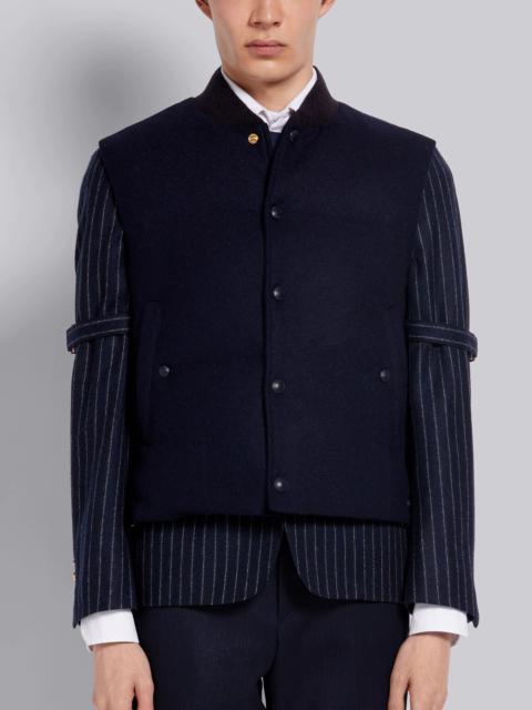 Thom Browne Navy Down Filled Shetland Wool Snap Front Vest