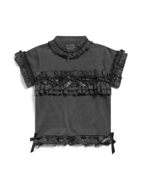 BALENCIAGA Women's Ruffle T-shirt in Washed Black