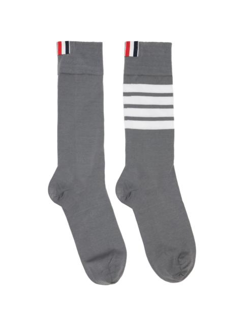 Thom Browne Gray Cotton 4-Bar Mid Calf Socks