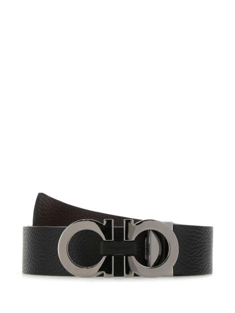 FERRAGAMO Black Leather Reversible Belt Nerohickory Calf Cinture