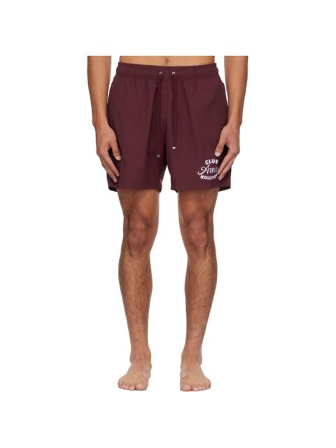 AMIRI Burgundy 'Club Amiri' Swim Shorts
