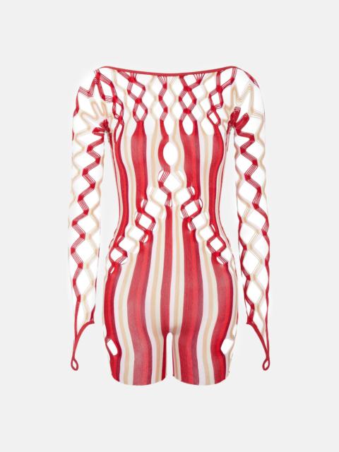 POSTER GIRL RIPPLE PLAYSUIT BURGUNDY STRIPE