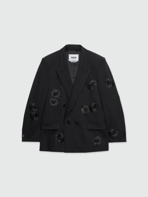 MSGM Double-breasted jacket in fresco wool with raffia flowers