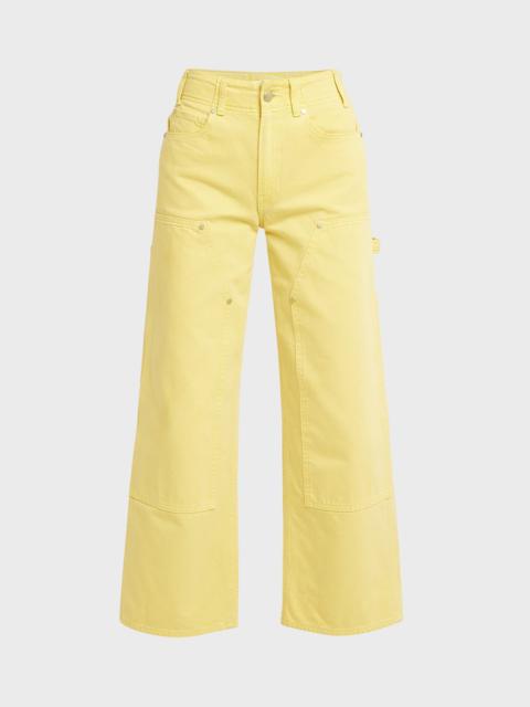 ULLA JOHNSON The Olympia Wide-Leg Cropped Carpenter Denim Jeans