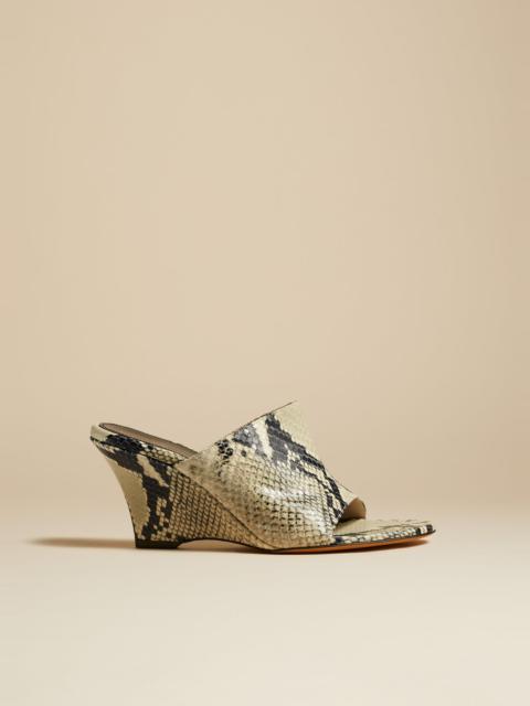 KHAITE The Marion Wedge Sandal in Natural Python-Embossed Leather
