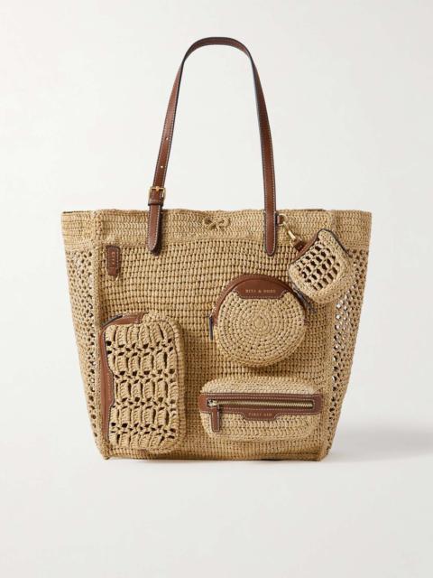 Holiday leather-trimmed raffia tote
