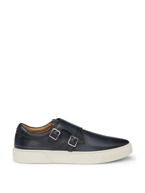 BOSS BURNISHED-LEATHER TRAINERS WITH DOUBLE MONK STRAP
