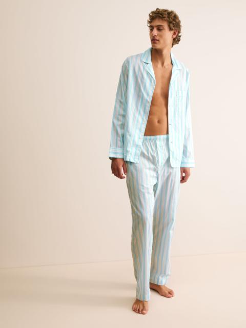 Derek Rose Men's Classic Fit Pajamas Amalfi Cotton Batiste Aqua Blue Stripe