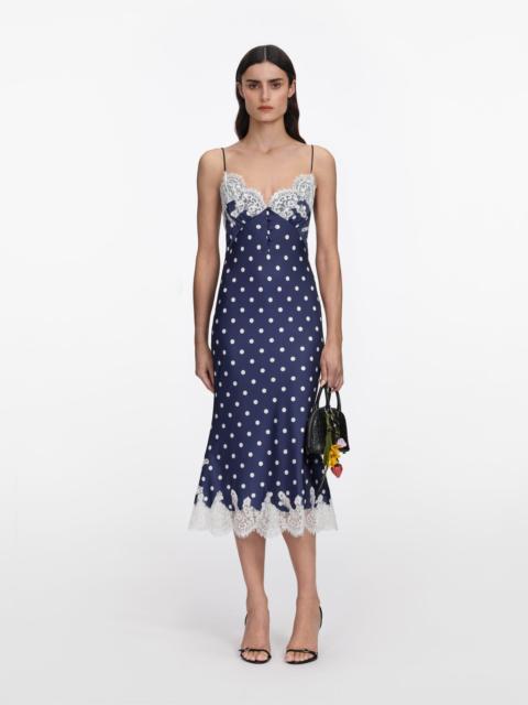 self-portrait Navy Satin Polka Dot Midi Dress