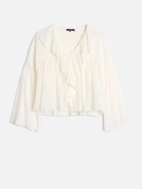7 For All Mankind FLOWY LONG SLEEVE BLOUSE in Silk Blend Cotton Ivory