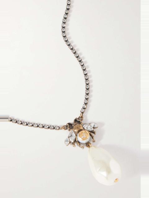 GUCCI Gold-tone, crystal and faux pearl necklace
