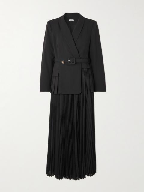 SIMKHAI Alexandra Belted Pleated Crepe Midi Dress