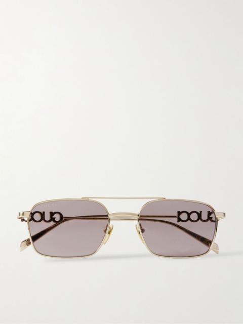 GUCCI Lettering aviator-style gold-tone sunglasses Gold