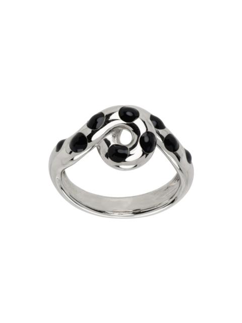 BEA BONGIASCA SSENSE Exclusive White Gold & Black Chonky Wave Ring