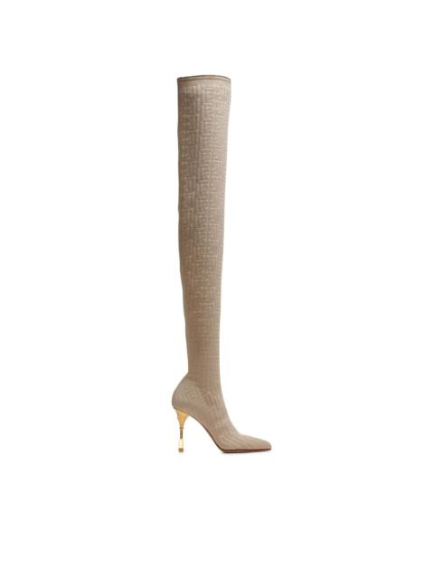 Balmain 95mm monogram-knit over-the-knee boots