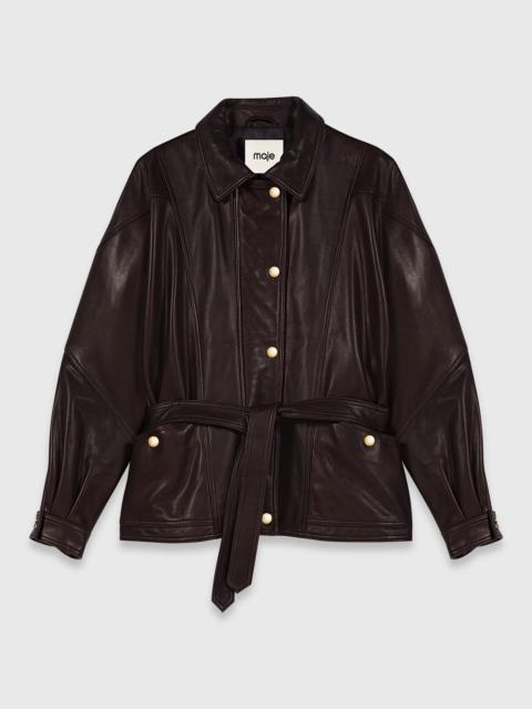 maje Oversize gold-button leather jacket