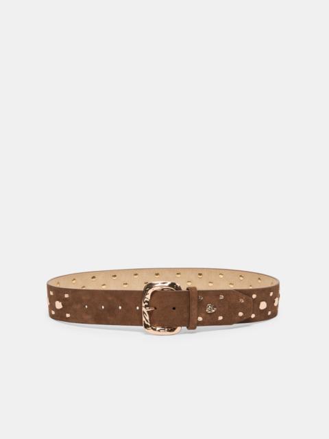 dolce vita RECTANGLE BUCKLE STUDDED BELT BROWN