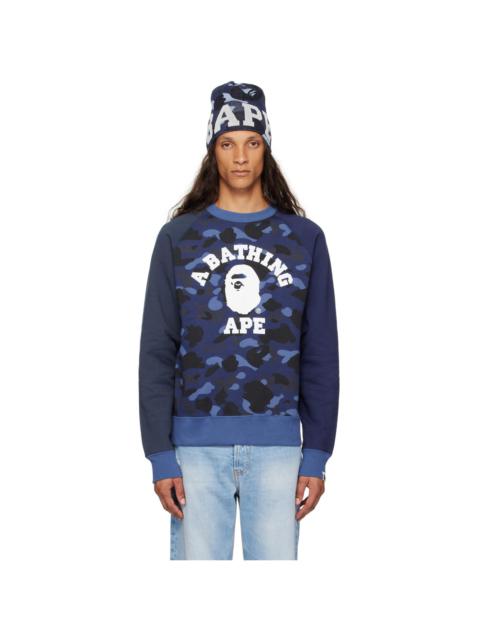 A BATHING APE® Navy Color Camo College Sweatshirt