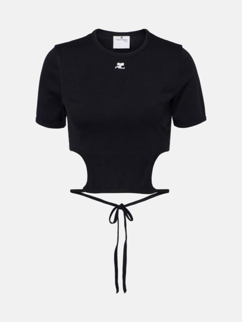courrèges Logo cutout tie-back cotton crop top