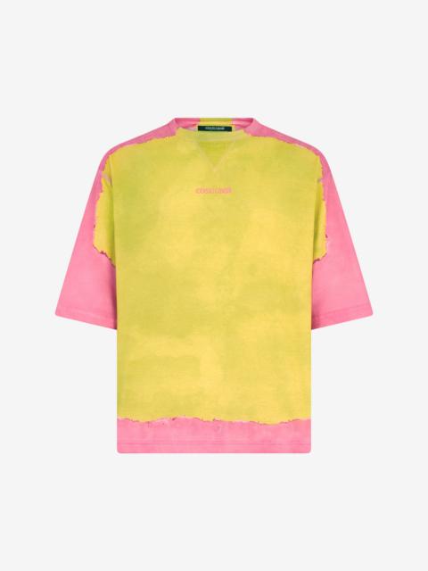Roberto Cavalli Yellow And Pink Color-Block T-Shirt