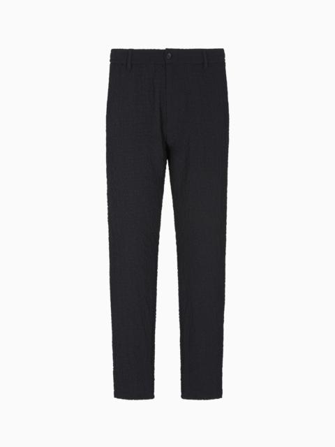 EMPORIO ARMANI PLEATED TECHNICAL SEERSUCKER FABRIC TROUSERS