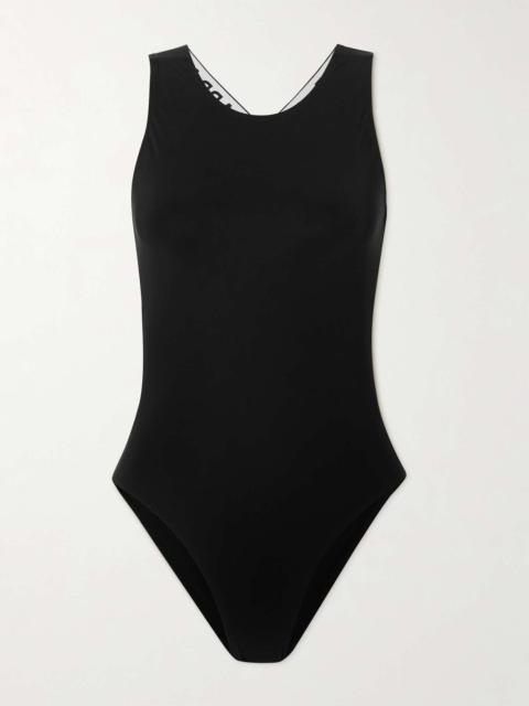 Dolce & Gabbana Open-back jacquard-trimmed swimsuit