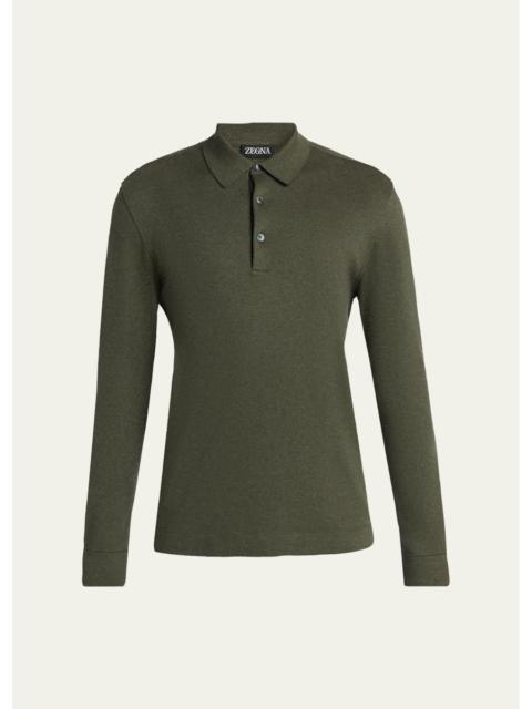 ZEGNA Men's Cotton Long-Sleeve Polo Shirt