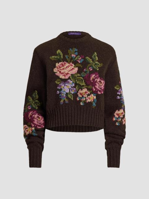 Ralph Lauren Women's Floral-Embroidered Cashmere Crewneck Sweater - Chocolate