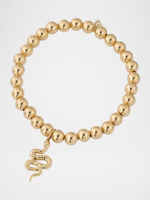 SYDNEY EVAN 14K Yellow Gold Etched Snake Charm Bead Bracelet