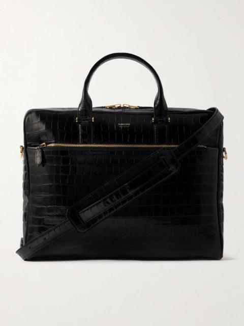 Croc-Effect Leather Briefcase