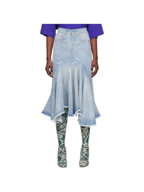 VETEMENTS Blue Flared Denim Midi Skirt