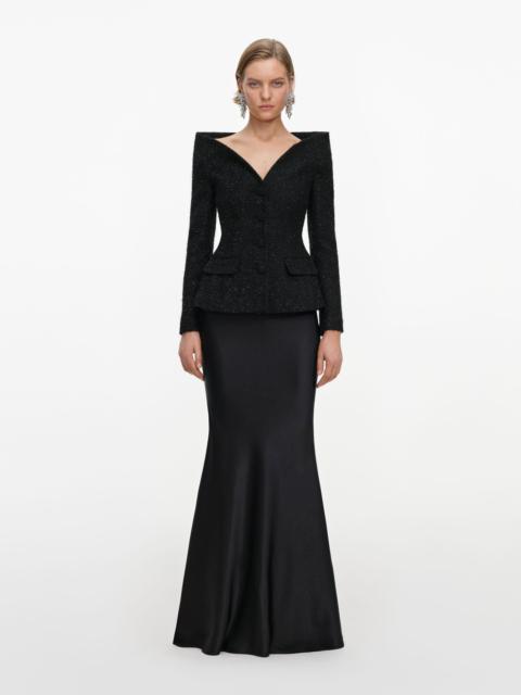 self-portrait Black Metallic Boucle Satin Maxi Dress