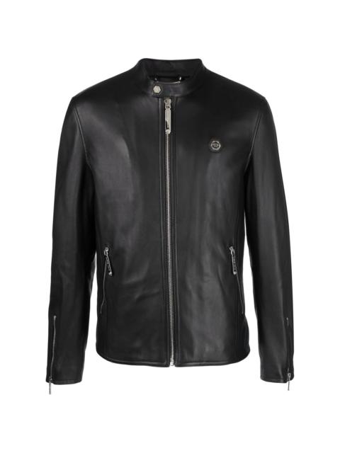 PHILIPP PLEIN logo zipped biker jacket