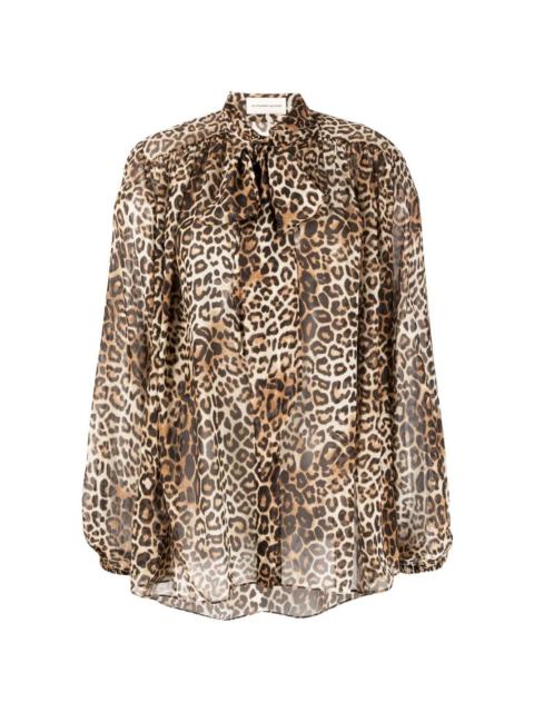 leopard-print silk blouse