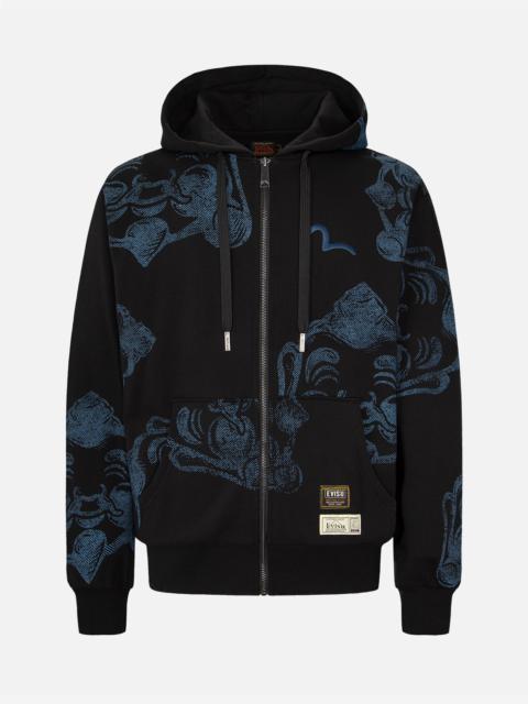 EVISU ALLOVER GODHEAD PRINT ZIP-UP HOODIE