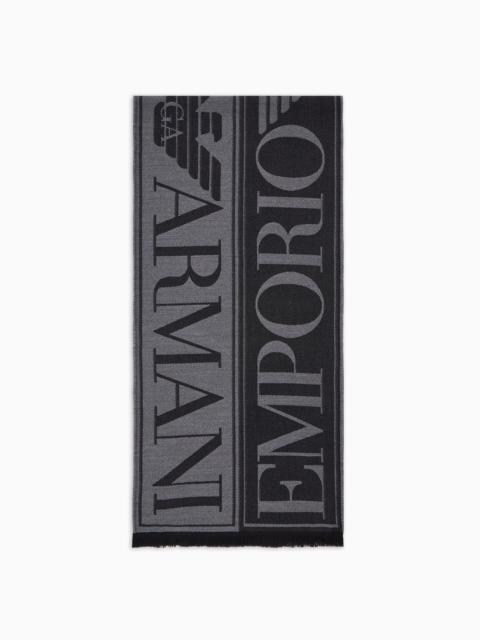 EMPORIO ARMANI Virgin wool scarf with oversized jacquard lettering