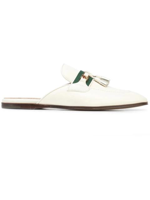 GUCCI Gucci Paride GG Web Tassel Mule Dusty White