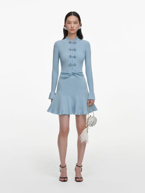 self-portrait Blue Metallic Knit Mini Dress