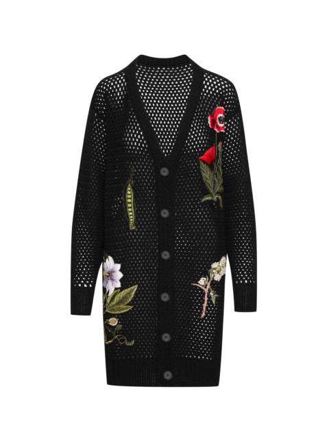 Oscar de la Renta FLORAL EMBROIDERED CROCHET CARDIGAN