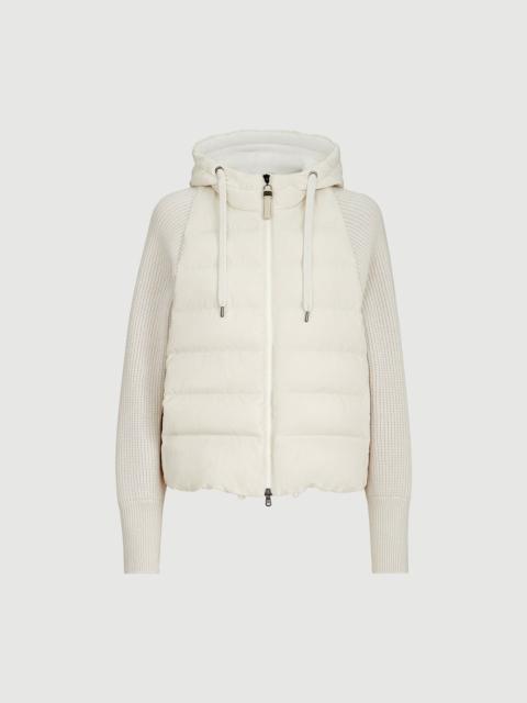 Brunello Cucinelli Water-resistant matte nylon hooded down jacket with knit sleeves and monili