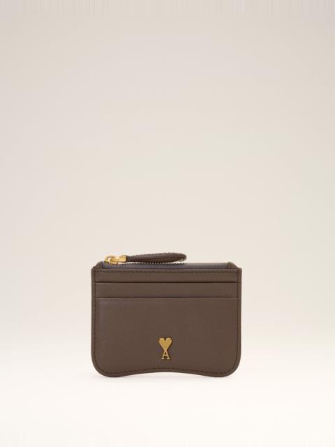 AMI Paris BROWN PARIS PARIS ZIPPED COWHIDE LEATHER CARD HOLDER