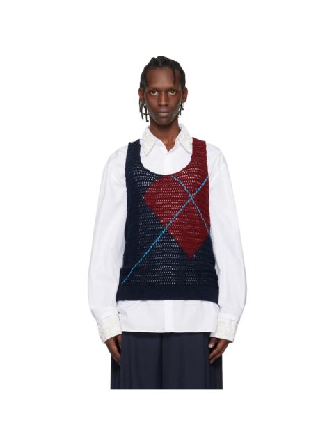Dries Van Noten Navy & Burgundy Argyle Tank Top