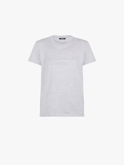 Balmain Heather gray cotton T-shirt with embossed Balmain Paris logo