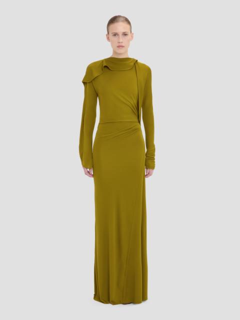 Victoria Beckham Closed Neck Draped Gown In Moss