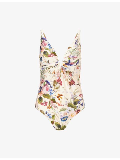 Patience Tuck Plunge Floral One-Piece Swimsuit