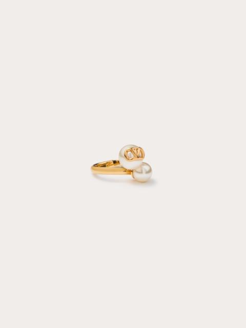 Valentino VLOGO SIGNATURE METAL AND PEARL RING