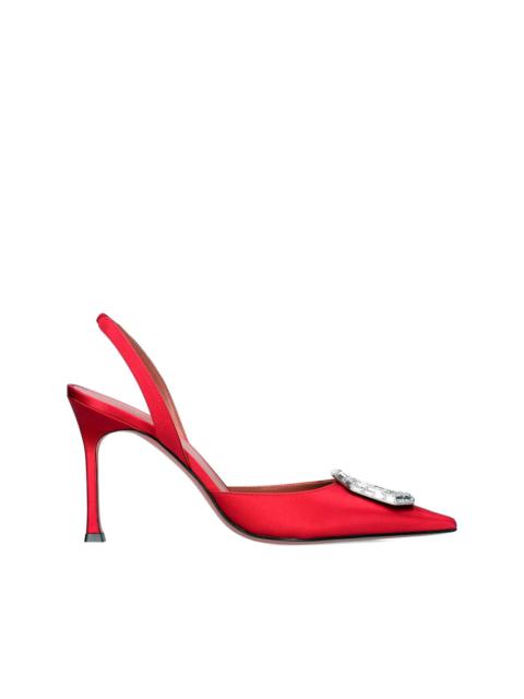 Amina Muaddi 105mm Camelia satin slingback pumps