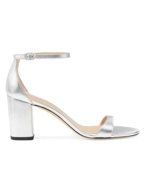 Stuart Weitzman Women's Nudist Block 75MM Metallic Leather Sandals - Silver