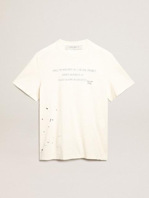 Golden Goose Men’s white T-shirt with lettering and small embroidery